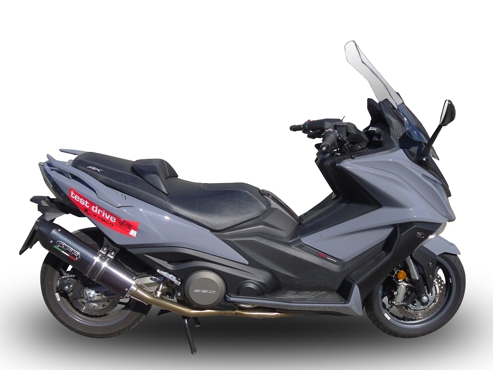 Egzoz ile uyumlu Kymco Ak 550 2017-2020, Furore Nero, Homologe edilmemiş dbkiller ile yarış sistemi Tam hat, susturucu artı toplayıcı 