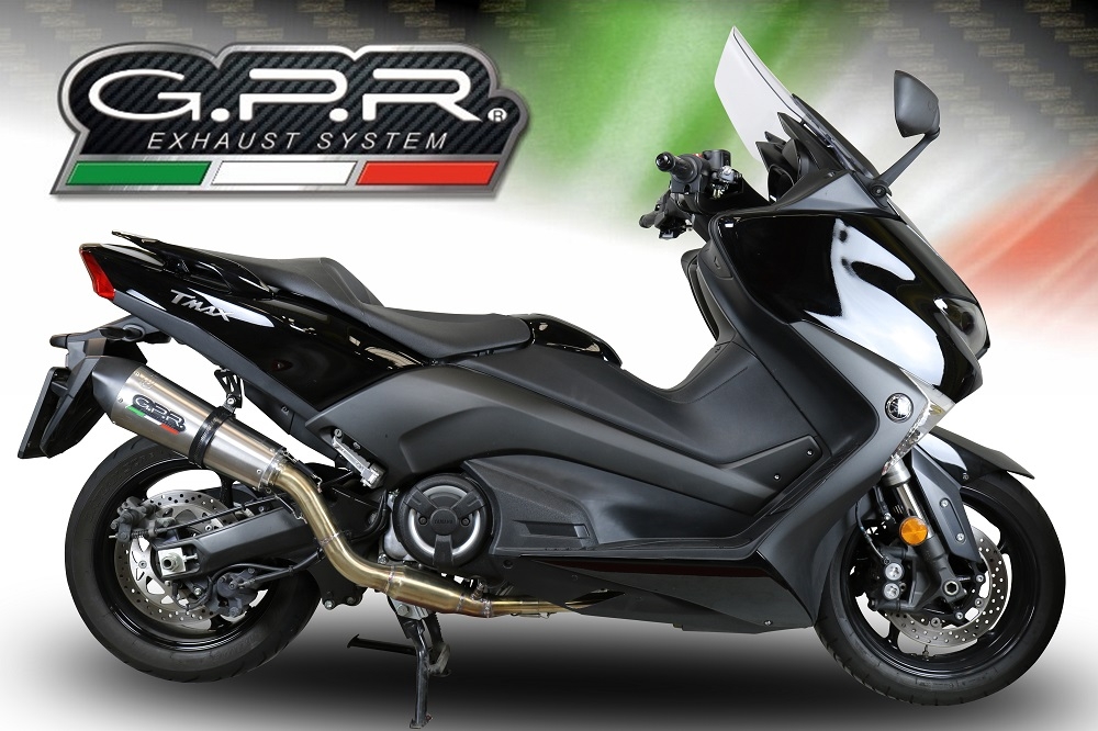 GPR exhaust compatible with  Yamaha T-Max 530 2017-2021, New Grand Prix Evo Titanium, full system exhaust legal for UK and non-EU countries including removable db killer 