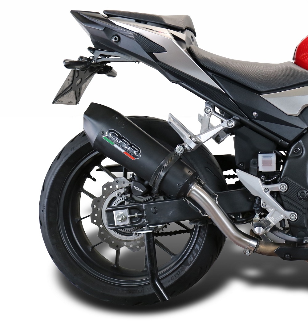 Egzoz GPR ile uyumlu  Honda Cb 500 X 2019-2025, New Grand Prix Evo Black Titanium, Egzoz yasal, onaylı, çıkarılabilir db killer ve bağlantı borulu susturucu 