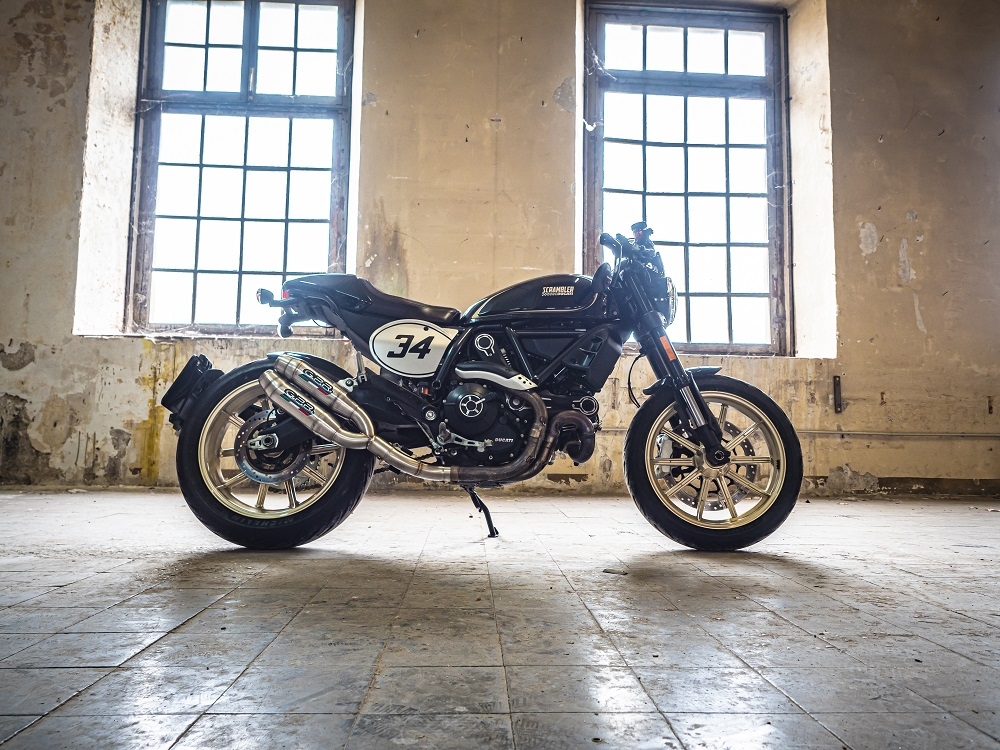 Exhaust compatible with Ducati Scrambler 800 2017-2020, Deeptone Inox, Dual slip-on exhaust legal for UK and non-EU countries including removable db killers and link pipes 