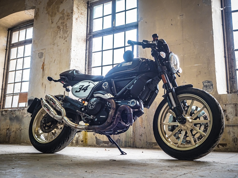 Exhaust compatible with Ducati Scrambler 800 2017-2020, Deeptone Inox, Dual slip-on exhaust legal for UK and non-EU countries including removable db killers and link pipes 