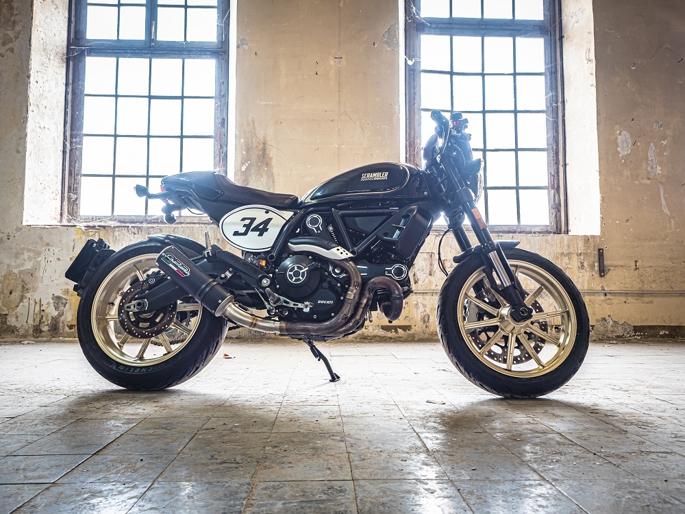 Egzoz ile uyumlu Ducati Scrambler 800 2015-2016, M3 Black Titanium, Egzoz yasal, onaylı, çıkarılabilir db killer ve bağlantı borulu susturucu 