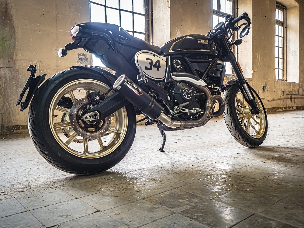 Egzoz ile uyumlu Ducati Scrambler 800 2015-2016, M3 Black Titanium, Egzoz yasal, onaylı, çıkarılabilir db killer ve bağlantı borulu susturucu 