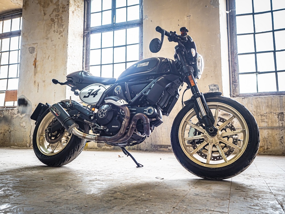 Egzoz ile uyumlu Ducati Scrambler 800 2015-2016, M3 Black Titanium, Egzoz yasal, onaylı, çıkarılabilir db killer ve bağlantı borulu susturucu 