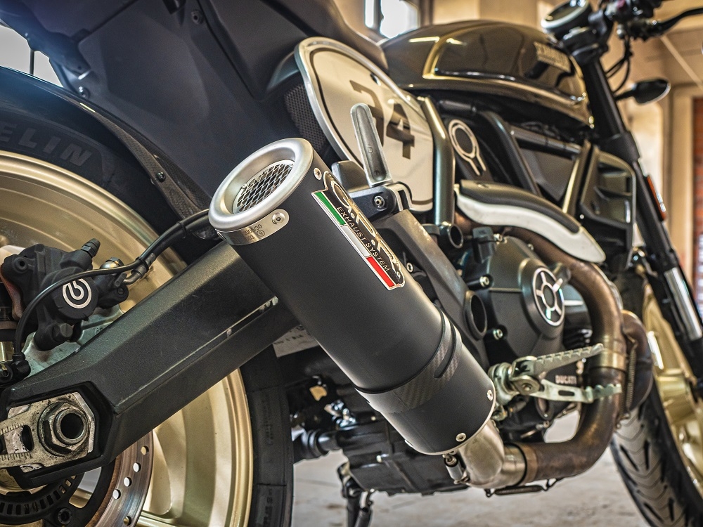 Egzoz ile uyumlu Ducati Scrambler 800 2015-2016, M3 Black Titanium, Egzoz yasal, onaylı, çıkarılabilir db killer ve bağlantı borulu susturucu 