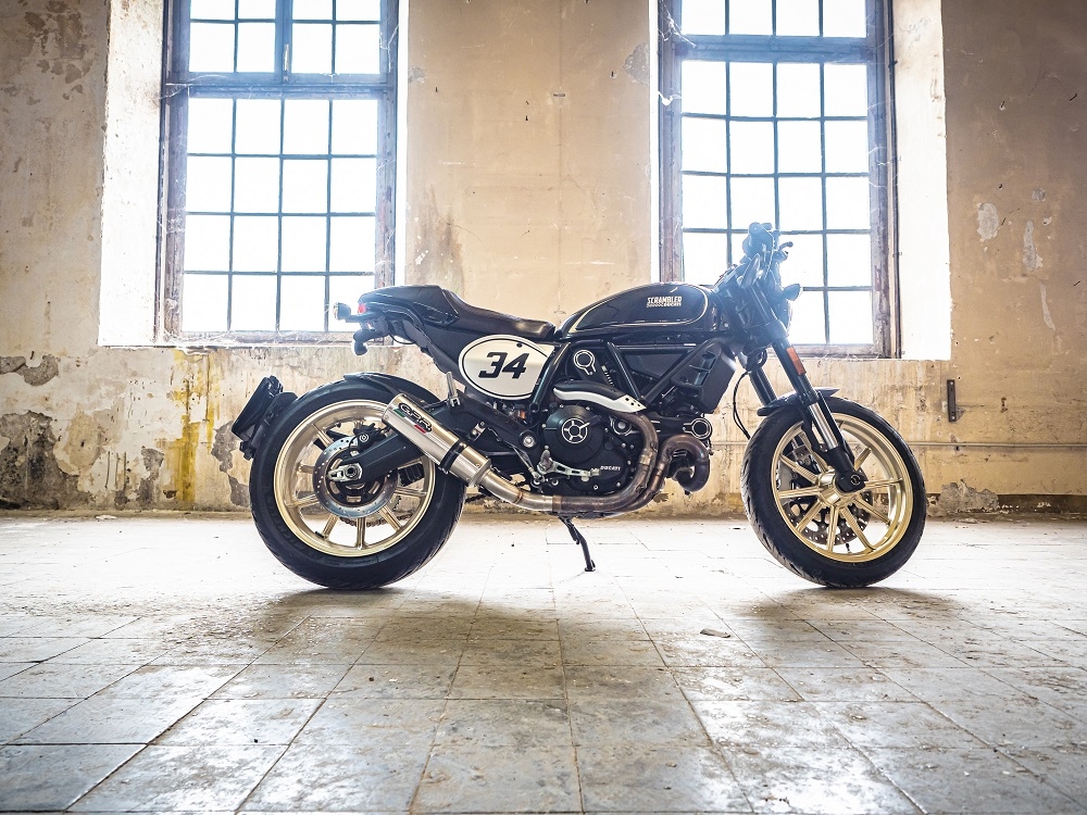 Exhaust compatible with Ducati Scrambler 800 2017-2020, M3 Inox , Slip-on exhaust legal for UK and non-EU markets including link pipe and removable db killer 