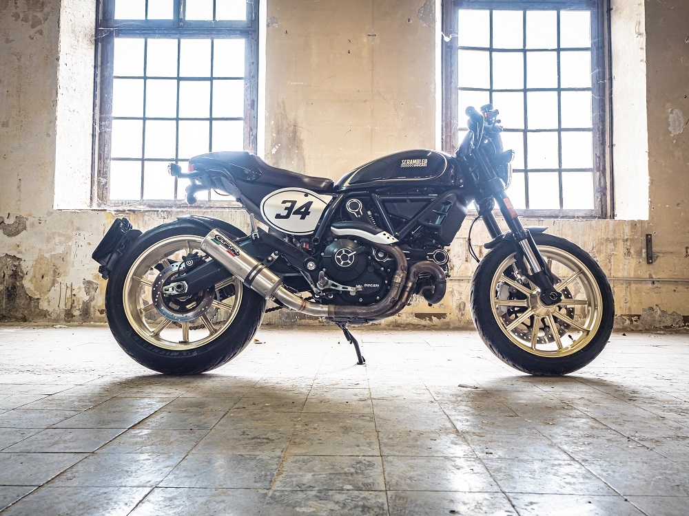 Exhaust compatible with Ducati Scrambler 800 2015-2016, M3 Titanium Natural, Homologated legal slip-on exhaust including removable db killer and link pipe 