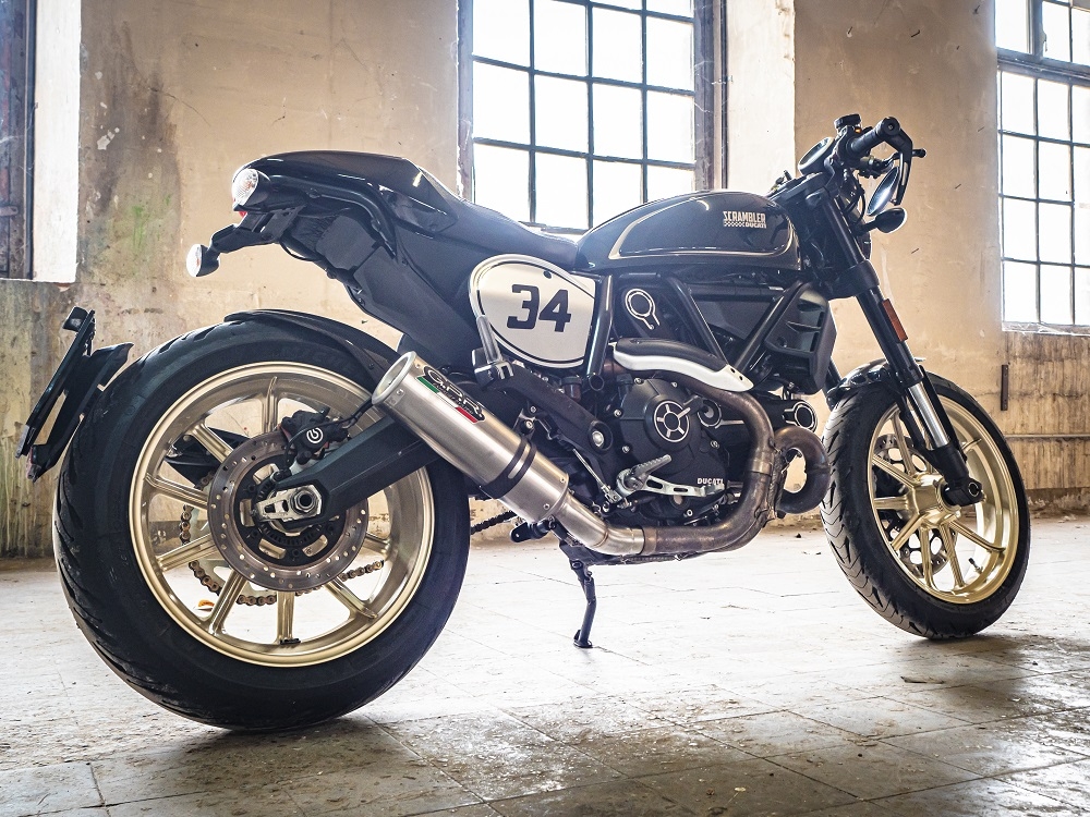 Exhaust compatible with Ducati Scrambler 800 2015-2016, M3 Titanium Natural, Homologated legal slip-on exhaust including removable db killer and link pipe 
