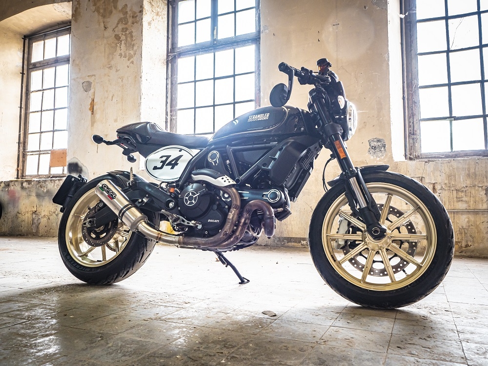 Exhaust compatible with Ducati Scrambler 800 2015-2016, M3 Titanium Natural, Homologated legal slip-on exhaust including removable db killer and link pipe 