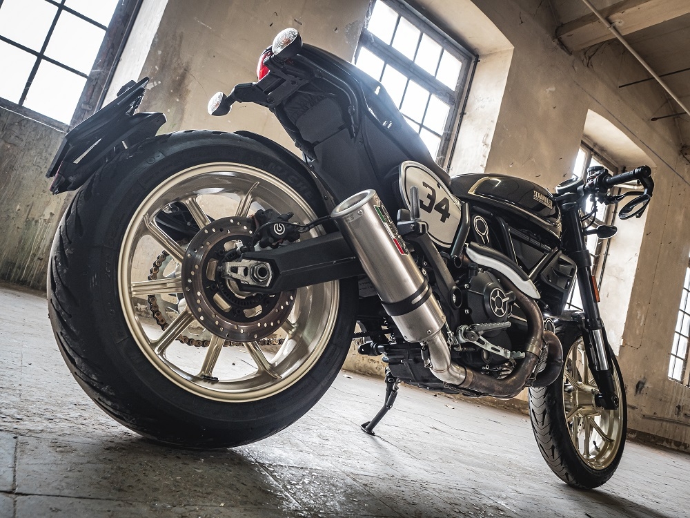 Exhaust compatible with Ducati Scrambler 800 2015-2016, M3 Titanium Natural, Homologated legal slip-on exhaust including removable db killer and link pipe 