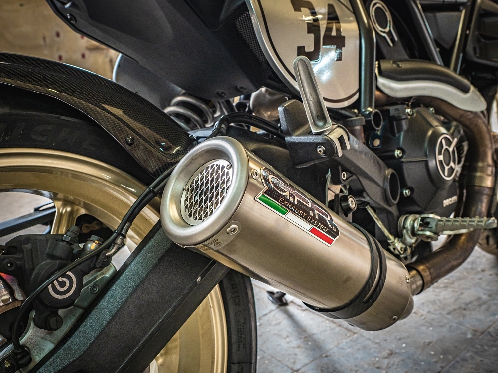 Exhaust compatible with Ducati Scrambler 800 2015-2016, M3 Titanium Natural, Homologated legal slip-on exhaust including removable db killer and link pipe 
