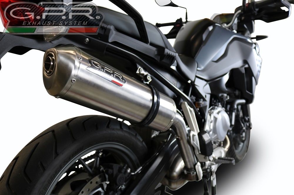 Egzoz ile uyumlu Bmw F 750 Gs 2018-2020, Satinox, Egzoz yasal, onaylı, çıkarılabilir db killer ve bağlantı borulu susturucu 