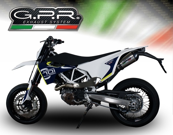 GPR exhaust compatible with  Husqvarna Enduro 701 2017-2020, New Grand Prix Evo Titanium, Slip-on exhaust legal for UK and non-EU markets including link pipe and removable db killer 