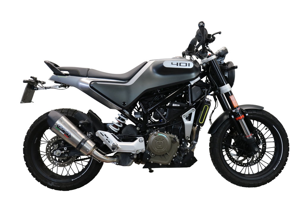 GPR exhaust compatible with  Husqvarna Svartpilen 401 2021-2023, New Grand Prix Evo Titanium, Homologated legal slip-on exhaust including removable db killer and link pipe 