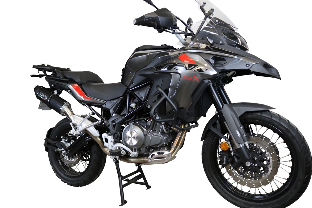 Exhaust compatible with Benelli Trk 502 X 2017-2020, Furore Evo4 Nero, Homologated legal slip-on exhaust including removable db killer and link pipe 