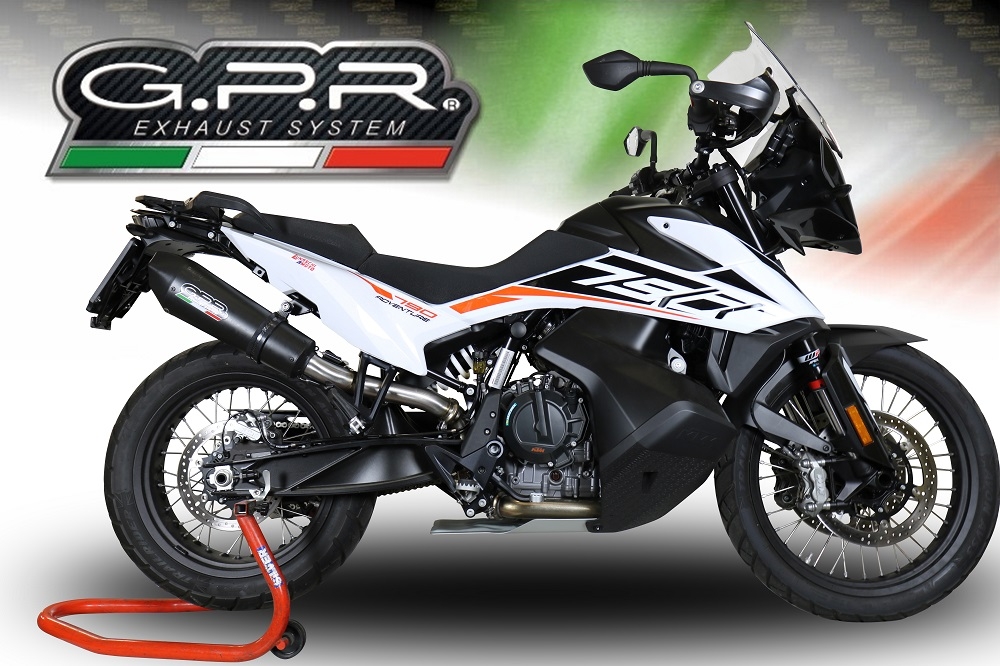 GPR exhaust compatible with  Ktm Adventure 790 2021-2024, New Grand Prix Evo Black Titanium, Homologated legal slip-on exhaust including removable db killer and link pipe 