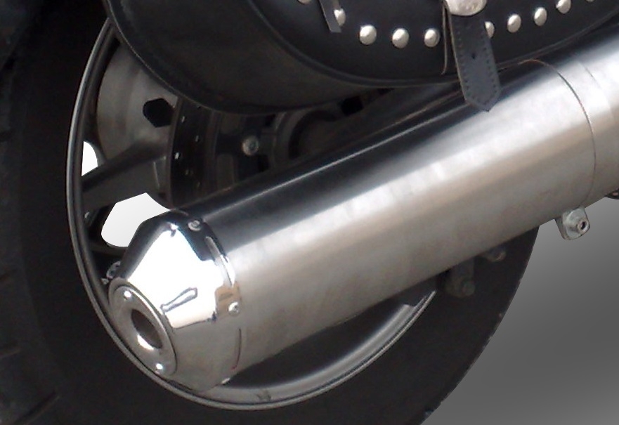 Egzoz ile uyumlu Yamaha Xvs 1300 Midnight Star 2006-2014, Inox Oval Bomb, Egzoz yasal, onaylı, çıkarılabilir db killer ve bağlantı borulu susturucu 