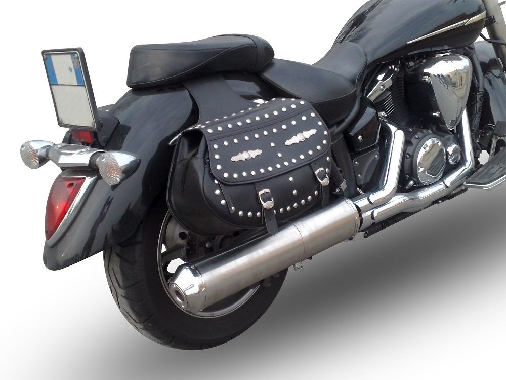 Egzoz ile uyumlu Yamaha Xvs 1300 Midnight Star 2006-2014, Inox Oval Bomb, Egzoz yasal, onaylı, çıkarılabilir db killer ve bağlantı borulu susturucu 