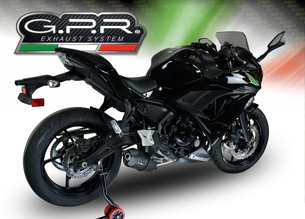 Egzoz ile uyumlu Kawasaki Ninja 650 2017-2020, Furore Nero, Yalnızca gürültü için onaylanan sistem, AB dışındaki pazarlar için geçerlidir Tam hat, susturucu artı toplayıcı 