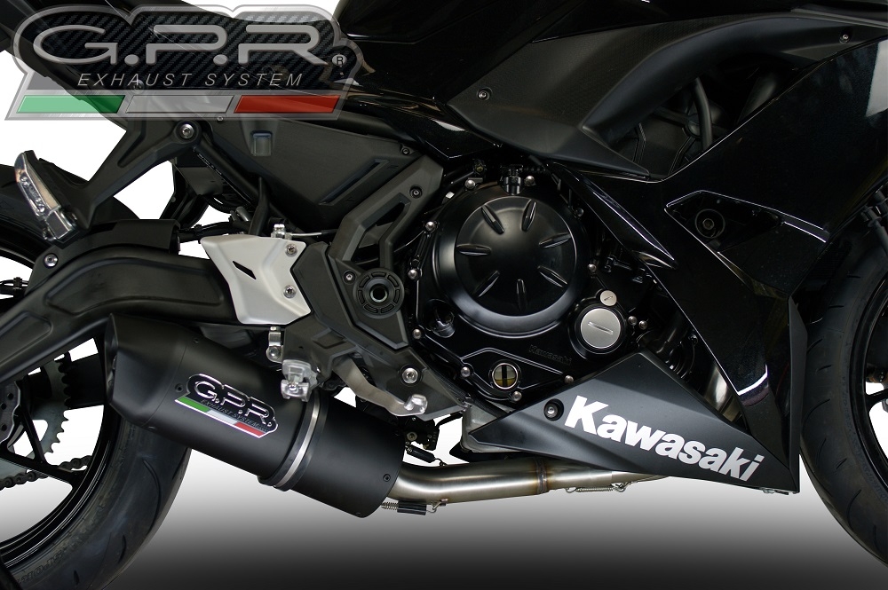 Egzoz ile uyumlu Kawasaki Ninja 650 2017-2020, Furore Nero, Yalnızca gürültü için onaylanan sistem, AB dışındaki pazarlar için geçerlidir Tam hat, susturucu artı toplayıcı 