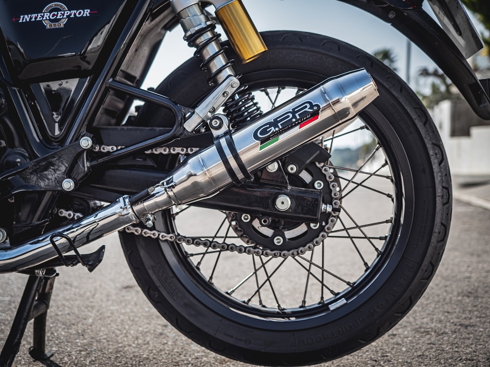 Egzoz ile uyumlu Royal Enfield Continental 650 2021-2024, Deeptone Inox, Homologe sistem, orijinal katalizör ortadan kalkacak Double Susturucu ve özel bağlantı borusu 