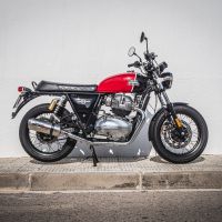 Egzoz ile uyumlu Royal Enfield Continental 650 2019-2020, Satinox, Yalnızca gürültü için onaylanan sistem, AB dışındaki pazarlar için geçerlidir Double Susturucu ve özel bağlantı borusu 