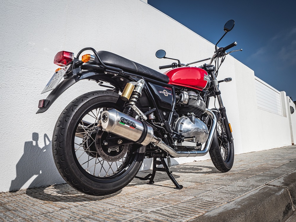Egzoz ile uyumlu Royal Enfield Continental 650 2019-2020, Satinox, Yalnızca gürültü için onaylanan sistem, AB dışındaki pazarlar için geçerlidir Double Susturucu ve özel bağlantı borusu 