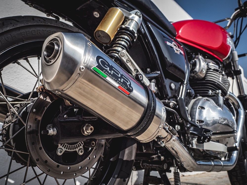 Egzoz ile uyumlu Royal Enfield Continental 650 2019-2020, Satinox, Yalnızca gürültü için onaylanan sistem, AB dışındaki pazarlar için geçerlidir Double Susturucu ve özel bağlantı borusu 