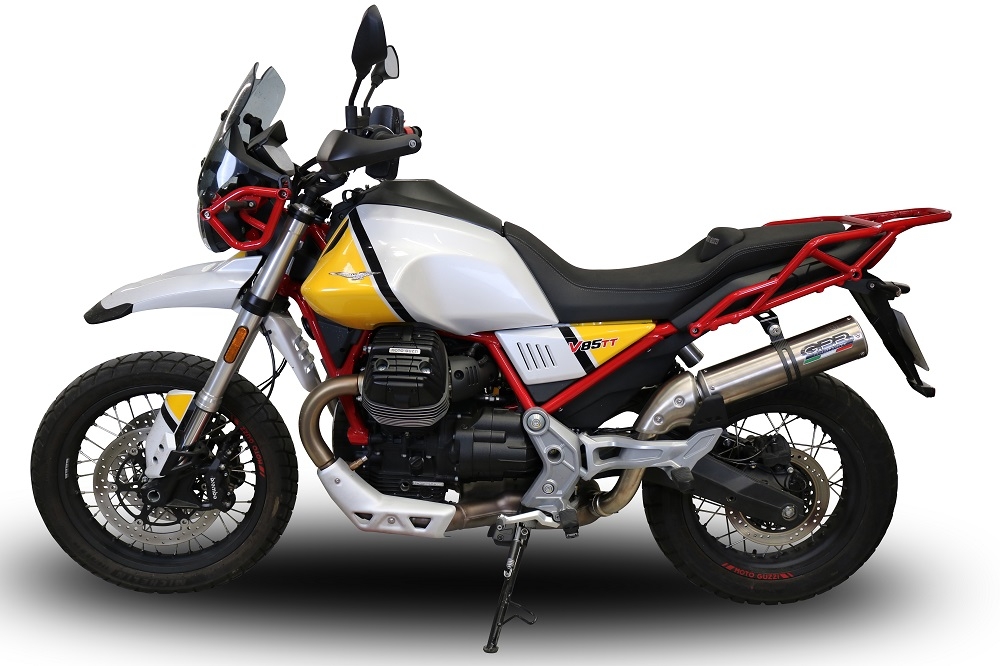 Egzoz ile uyumlu Moto Guzzi V85 TT 2021-2024, M3 Titanium Natural, Egzoz yasal, onaylı, çıkarılabilir db killer ve bağlantı borulu susturucu 