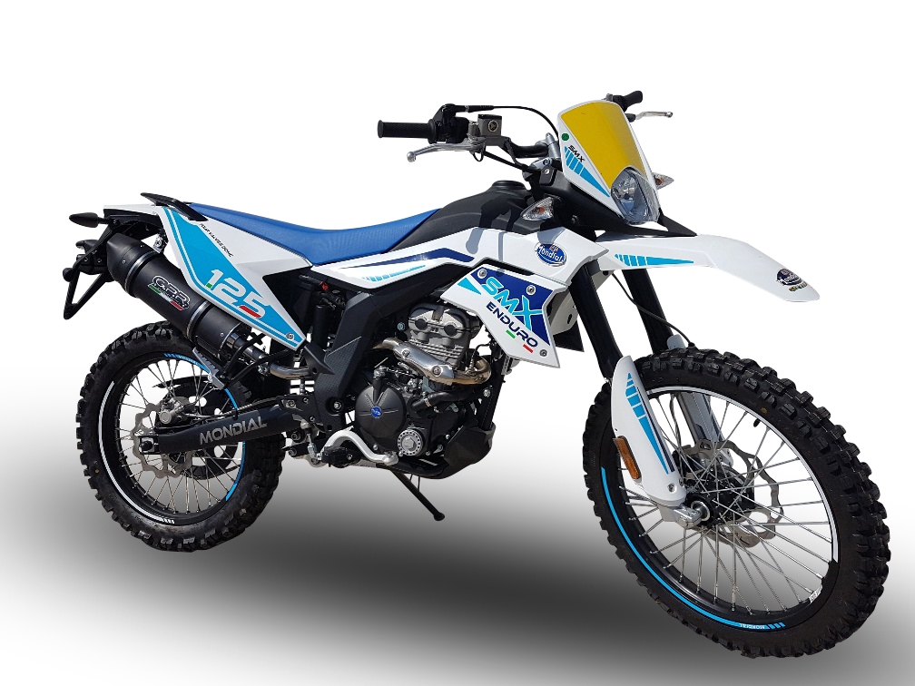 Exhaust compatible with F.B. Mondial Smx 125 Enduro 2021-2023, Furore Poppy, Slip-on exhaust legal for UK and non-EU markets including link pipe and removable db killer 