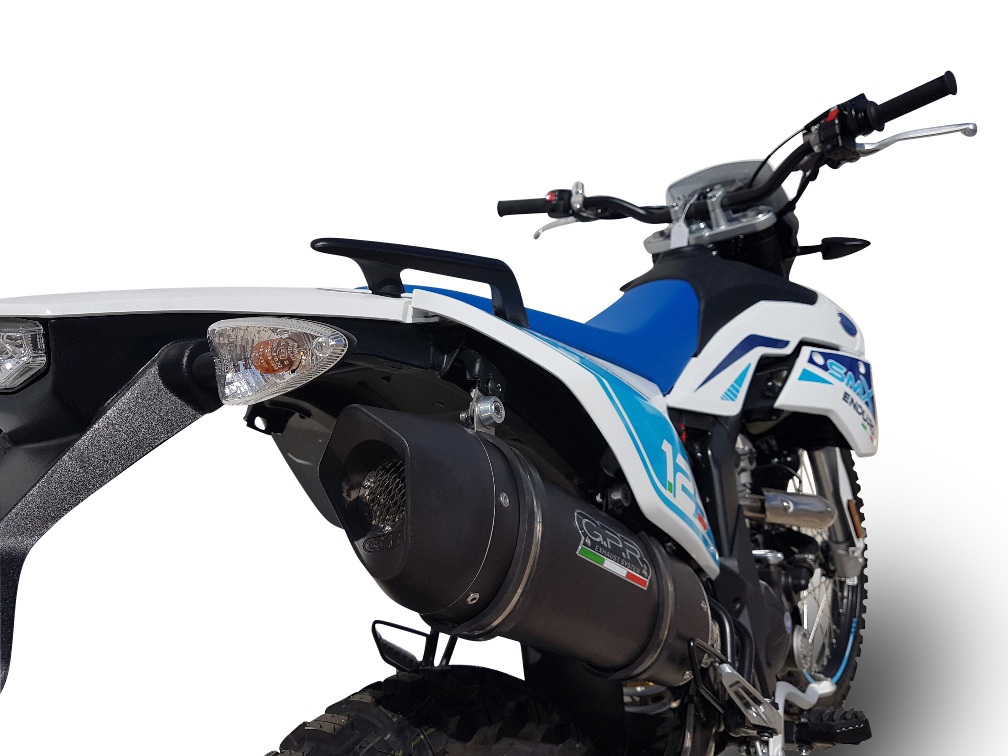 Egzoz ile uyumlu F.B. Mondial Smx 125 Enduro 2018-2020, Furore Nero, Egzoz yasal, onaylı, çıkarılabilir db killer ve bağlantı borulu susturucu 