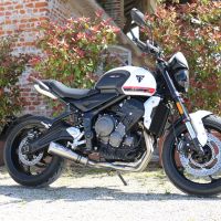 Egzoz ile uyumlu Triumph Trident 660 2021-2024, M3 Titanium Natural, Katalizörlü homologe sistem Tam hat, susturucu artı toplayıcı 