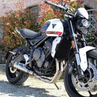 Egzoz ile uyumlu Triumph Trident 660 2021-2024, M3 Titanium Natural, Katalizörlü homologe sistem Tam hat, susturucu artı toplayıcı 