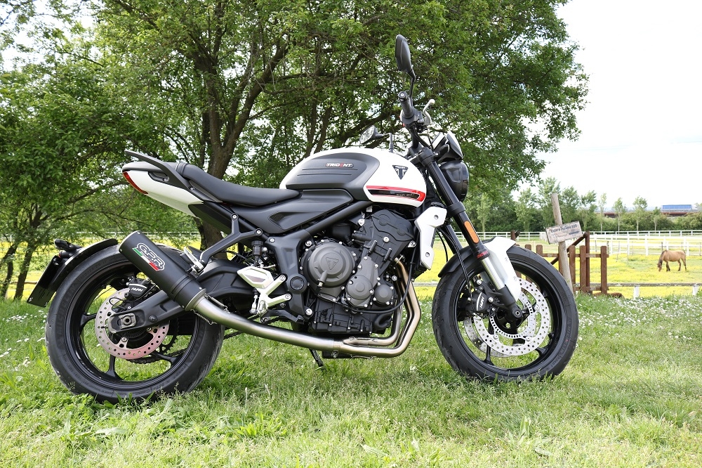 Egzoz ile uyumlu Triumph Trident 660 2021-2024, M3 Black Titanium, Yalnızca gürültü için onaylanan sistem, AB dışındaki pazarlar için geçerlidir Tam hat, susturucu artı toplayıcı 