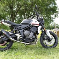 Egzoz ile uyumlu Triumph Trident 660 2021-2024, M3 Black Titanium, Yalnızca gürültü için onaylanan sistem, AB dışındaki pazarlar için geçerlidir Tam hat, susturucu artı toplayıcı 