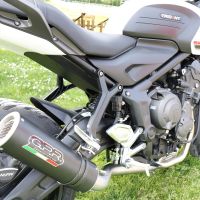 Egzoz ile uyumlu Triumph Trident 660 2021-2024, M3 Black Titanium, Yalnızca gürültü için onaylanan sistem, AB dışındaki pazarlar için geçerlidir Tam hat, susturucu artı toplayıcı 