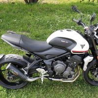 Egzoz ile uyumlu Triumph Trident 660 2021-2024, M3 Black Titanium, Yalnızca gürültü için onaylanan sistem, AB dışındaki pazarlar için geçerlidir Tam hat, susturucu artı toplayıcı 