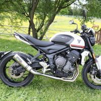 Egzoz ile uyumlu Triumph Trident 660 2021-2024, M3 Inox , Yalnızca gürültü için onaylanan sistem, AB dışındaki pazarlar için geçerlidir Tam hat, susturucu artı toplayıcı 