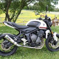 Egzoz ile uyumlu Triumph Trident 660 2021-2024, M3 Titanium Natural, Katalizörlü homologe sistem Tam hat, susturucu artı toplayıcı 