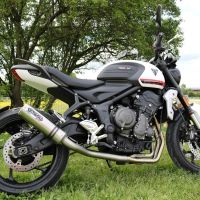 Egzoz ile uyumlu Triumph Trident 660 2021-2024, M3 Titanium Natural, Katalizörlü homologe sistem Tam hat, susturucu artı toplayıcı 