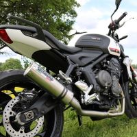 Egzoz ile uyumlu Triumph Trident 660 2021-2024, M3 Titanium Natural, Katalizörlü homologe sistem Tam hat, susturucu artı toplayıcı 
