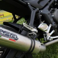 Egzoz ile uyumlu Triumph Trident 660 2021-2024, M3 Titanium Natural, Katalizörlü homologe sistem Tam hat, susturucu artı toplayıcı 