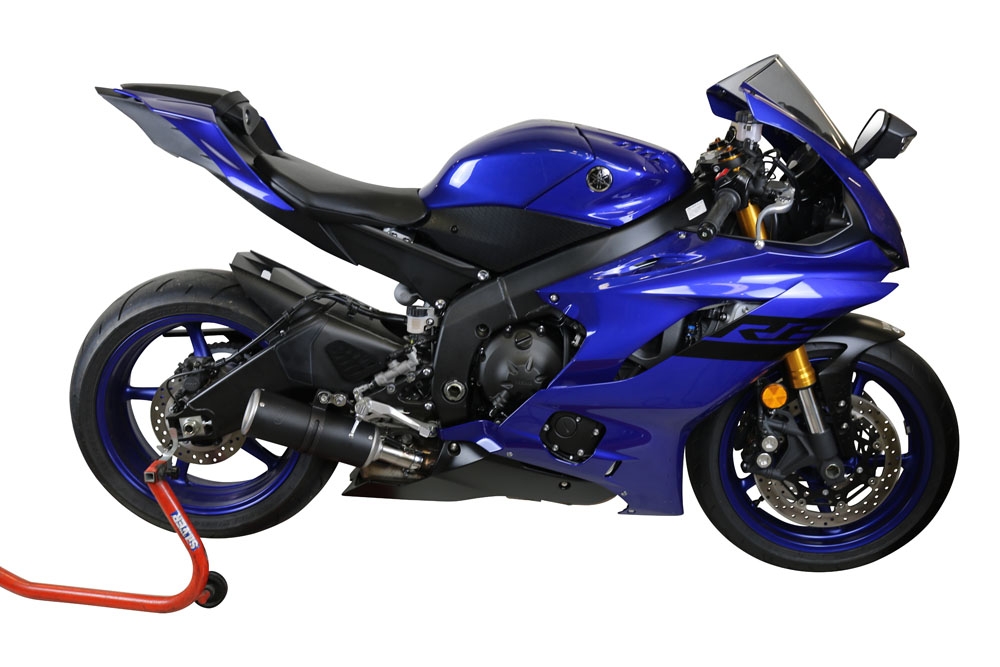 Egzoz ile uyumlu Yamaha Yzf R6 2017-2025, M3 Black Titanium, Egzoz yasal, onaylı, çıkarılabilir db killer ve bağlantı borulu susturucu 