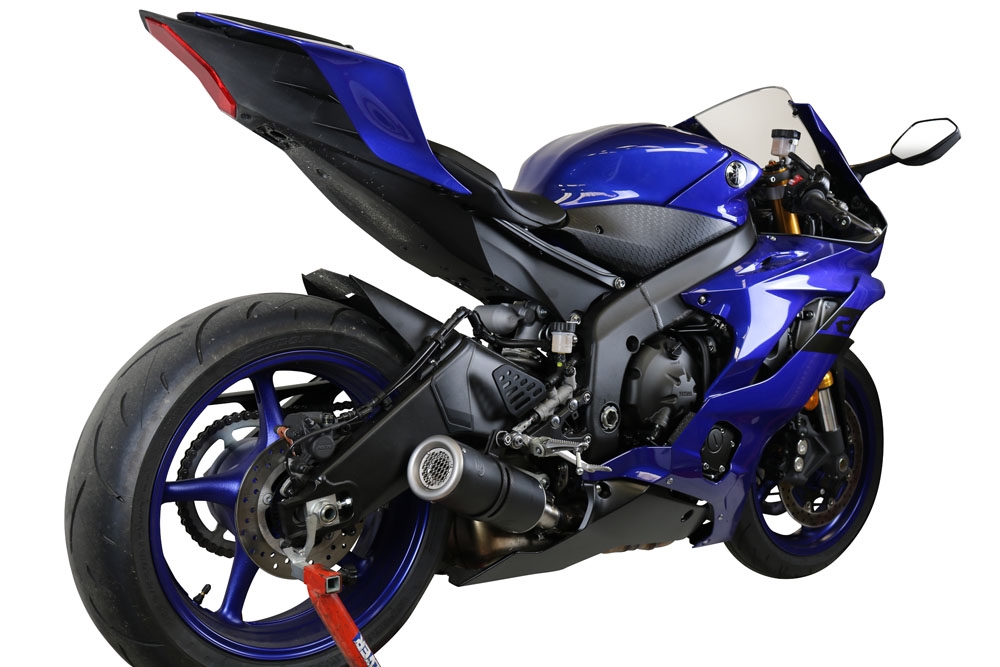 Egzoz ile uyumlu Yamaha Yzf R6 2017-2025, M3 Black Titanium, Egzoz yasal, onaylı, çıkarılabilir db killer ve bağlantı borulu susturucu 