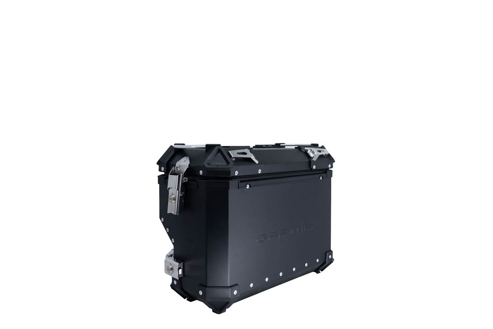 GPR TECH compatible with  Bmw F 850 Gs Adventure 2021/2023 e5 GPR TECH Pair of side cases aluminum made with contoured right side, black color with specific pannier holder Capacity 38 LT. + 32 LT.