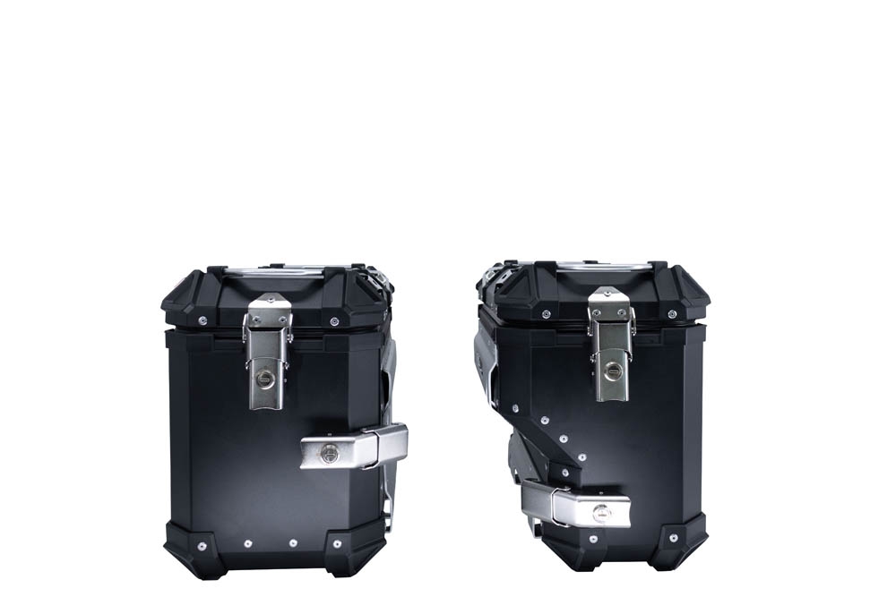 GPR TECH compatible with  Bmw F 850 Gs Adventure 2021/2023 e5 GPR TECH Pair of side cases aluminum made with contoured right side, black color with specific pannier holder Capacity 38 LT. + 32 LT.