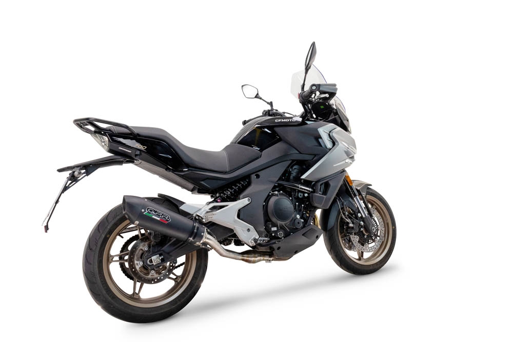 GPR exhaust compatible with  Cf Moto 700 Mt 2023-2024, New Grand Prix Evo Black Titanium, Slip-on exhaust legal for UK and non-EU markets including link pipe and removable db killer 