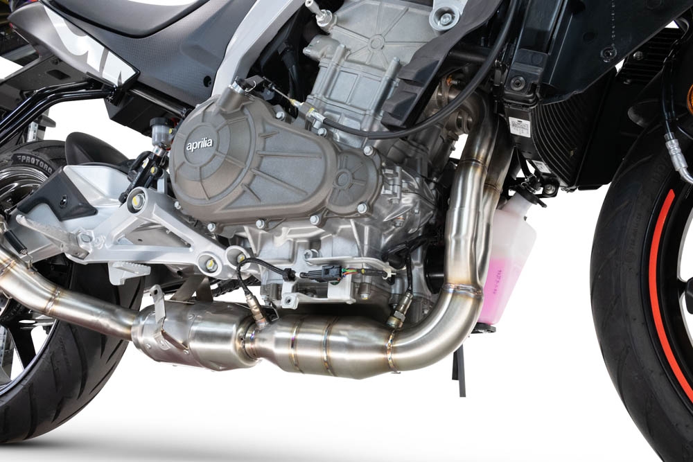 Egzoz ile uyumlu Aprilia RS 457 2024-2025, Powercone Evo, Yalnızca gürültü için onaylanan sistem, AB dışındaki pazarlar için geçerlidir Tam hat, susturucu artı toplayıcı 