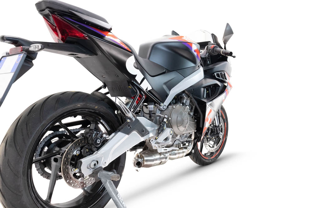 Egzoz ile uyumlu Aprilia RS 457 2024-2025, Ghost Inox, Yalnızca gürültü için onaylanan sistem, AB dışındaki pazarlar için geçerlidir Tam hat, susturucu artı toplayıcı 