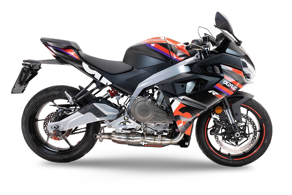 Egzoz ile uyumlu Aprilia RS 457 2024-2025, Ghost Inox, Yalnızca gürültü için onaylanan sistem, AB dışındaki pazarlar için geçerlidir Tam hat, susturucu artı toplayıcı 